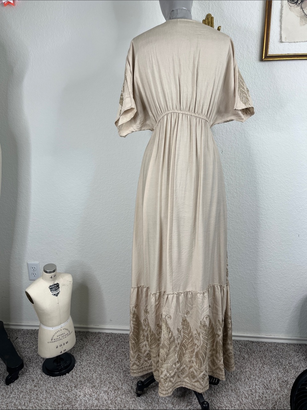 Mim Designs Nova of London Leaf Embroidery Tassel Maxi Dress Metallic Tiered - Picture 6 of 8
